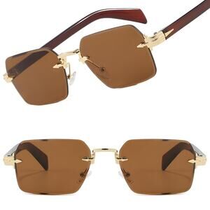 Gold Arrow Accents Sleek Luxe Brown Lens Mens Womens Gold Rectangle Sunglasses